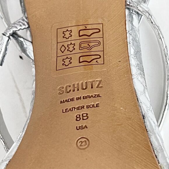 Schutz Womens Heloise Silver Metallic High Heel Square Toe Sandal Size 8 - Picture 9 of 13